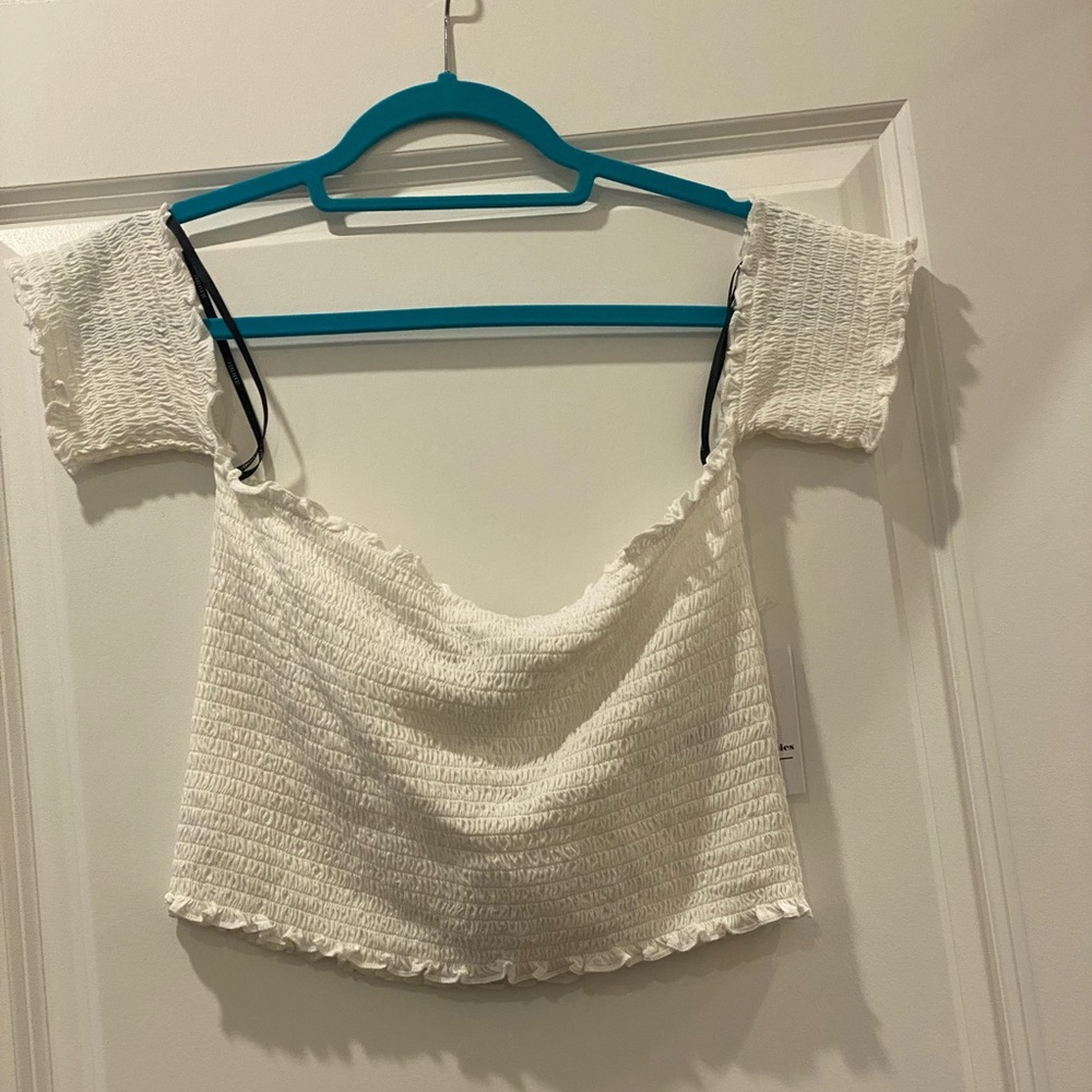 NWT forever 21 ruched white off the shoulder crop top